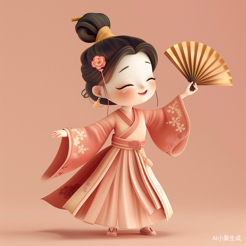 Q版毛毡风格下的开心女孩舞动全身