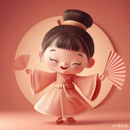 Q版毛毡风格下的开心女孩舞动全身