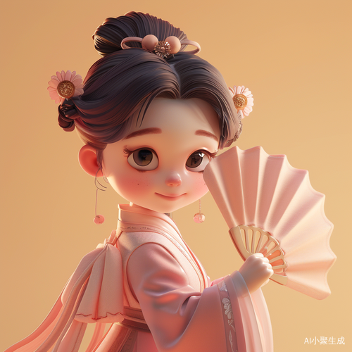 Q版毛毡风格下的开心女孩舞动全身