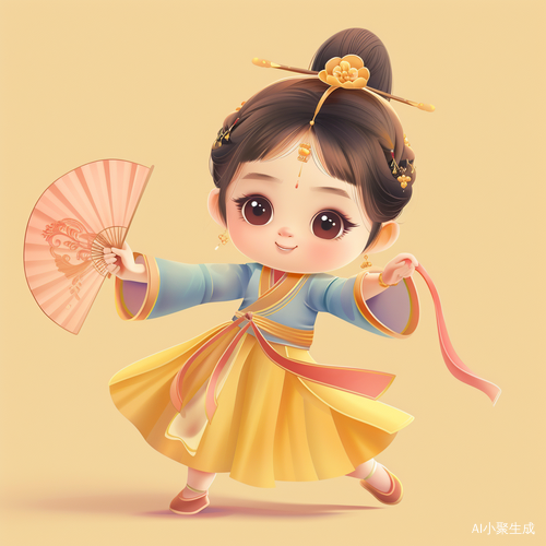 Q版毛毡风格下的开心女孩舞动全身