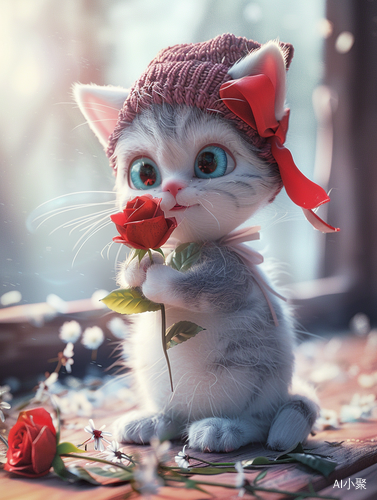 Cute and Fluffy Pixar Kitten with Delicate Details and Vibrant Colors