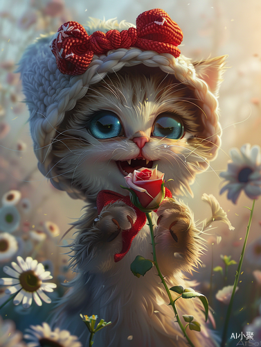 Cute and Fluffy Pixar Kitten with Delicate Details and Vibrant Colors