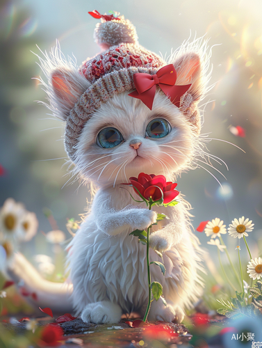 Cute and Fluffy Pixar Kitten with Delicate Details and Vibrant Colors