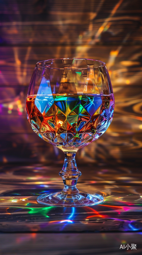 Rainbow Wine in Crystal Cup with Wooden Background