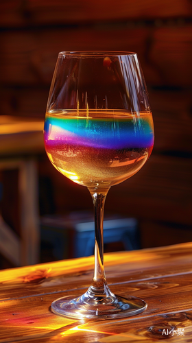 Rainbow Wine in Crystal Cup with Wooden Background