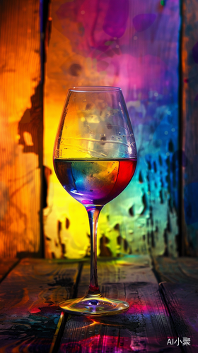 Rainbow Wine in Crystal Cup with Wooden Background