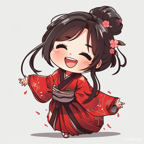 大女孩搞笑红色汉服全身图