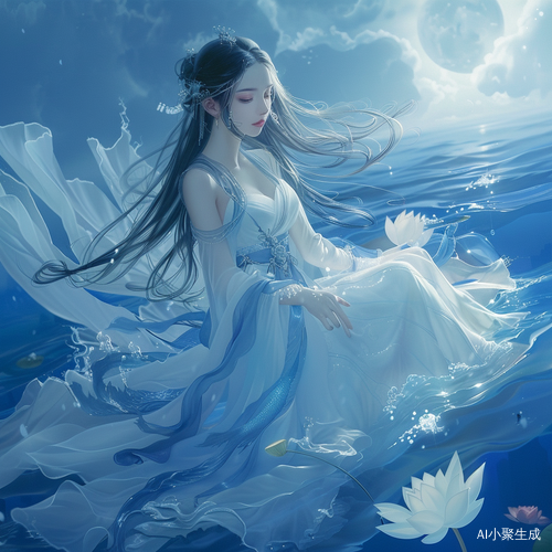 水面清澈见底的美人鱼，轻柔飘逸的仙子