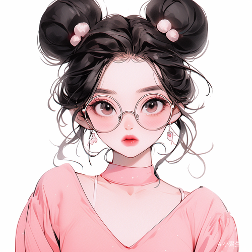 Cute cartoon girl with pink bubble sleeves and glasses