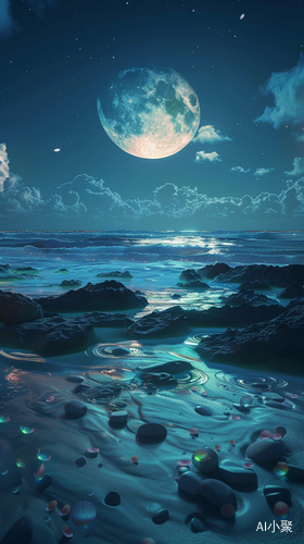 Dreamy Beach: Light Blue Rocks, Milky Way, and Volumetric Lighting