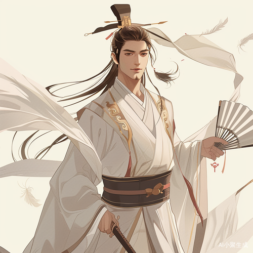 穿白色汉服的三国男将军