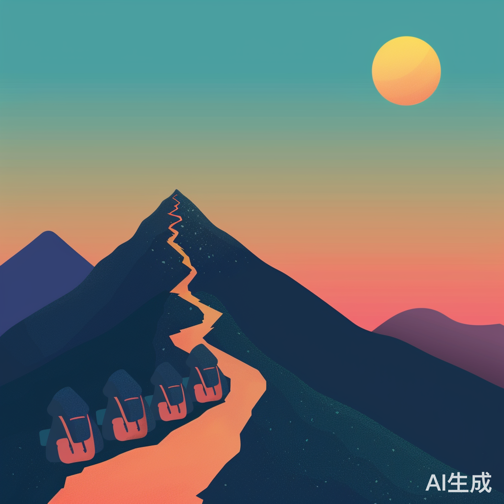 落座山间的五座书包与夕阳