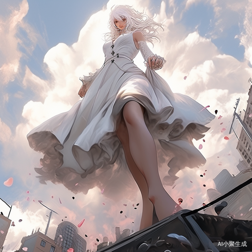 巨大白发美女女巨人踩踏地球