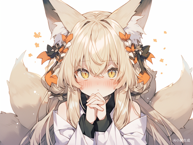 Long-haired girl with fox ears in white dress