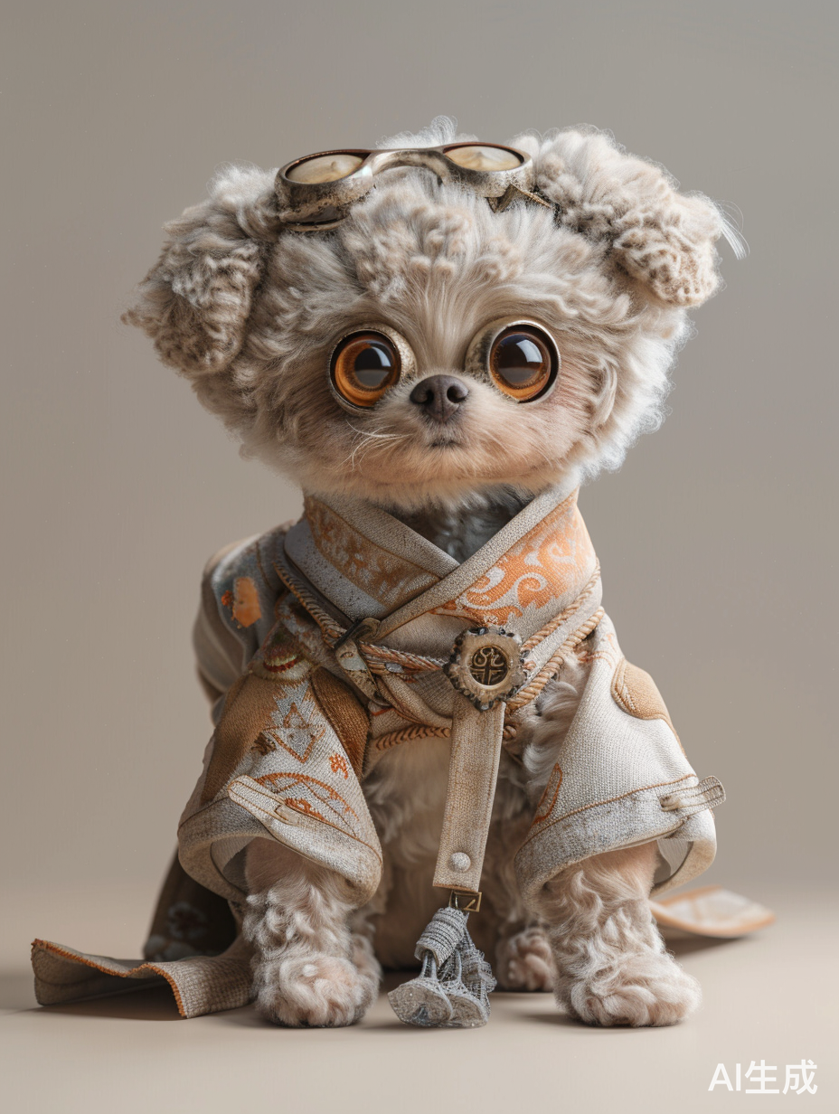 4K超清浅灰色泰迪宠物狗穿敦煌飞天衣服