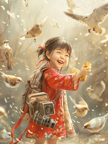 快乐中国小姑娘和她的相机、粽子与鸟群