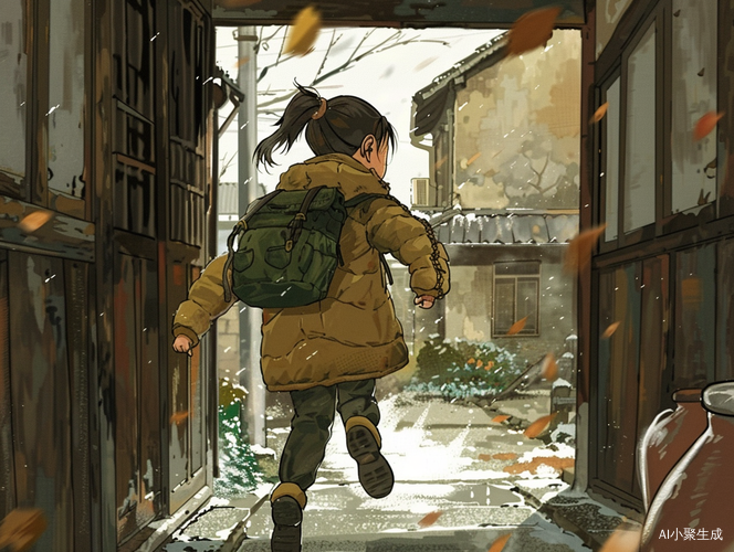 少女穿羽绒服马尾闯小镇：宫崎骏画风