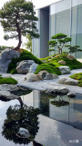 Minimalist Japanese Garden with Reflecting Pool