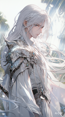 WLOP: Graceful Silver White Armor in Dark Anime Style