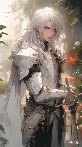 WLOP: Graceful Silver White Armor in Dark Anime Style