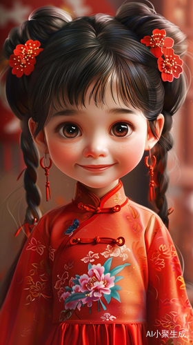 穿唐装的可爱小女孩