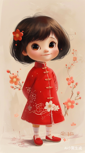 穿唐装的可爱小女孩