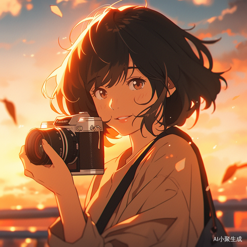夏天的落日，柔和光线下的自拍女孩
