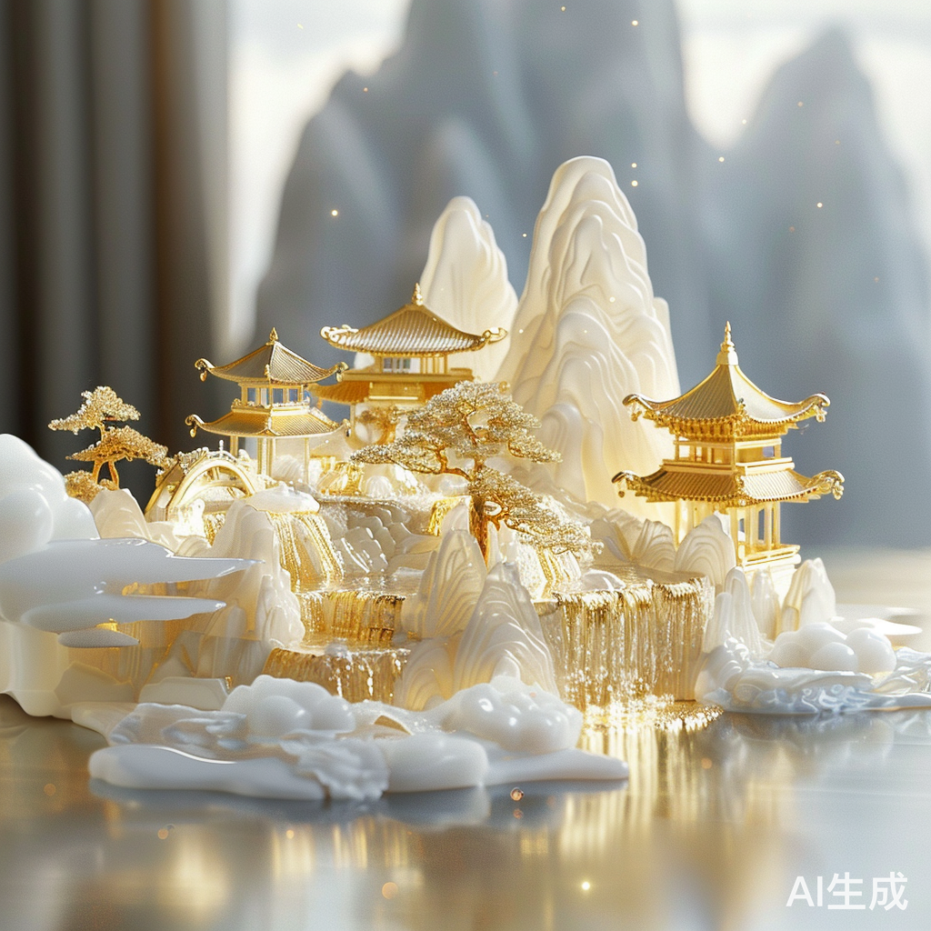 金色流体的高分辨率微缩景观模型