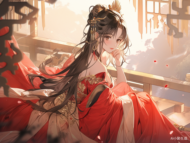中国古代风室内多色彩搭配美少男美少女爬床羡媚