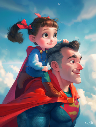 Superhero Dad with Cute Daughter: A Bright and Colorful Father's Day Poster