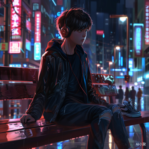 Cool Solo Boy in the Urban Night