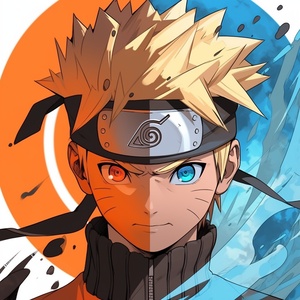 创建一个动漫角色Naruto Uzumaki的Q版风格插图。他穿着标志性的橙色和黑色服装,一只手放在臀部或者拿着沙子。他的眼睛有着大而富有表现力的蓝色,短发遮住了一半的脸。背景应该是白色的以突出他。在前面有一个用于社交媒体的“多元文化个人图标”。这个设计将会吸引漫画、日本文化和城市风格的粉丝。它可以唤起像快乐、顽皮和想象的情感。