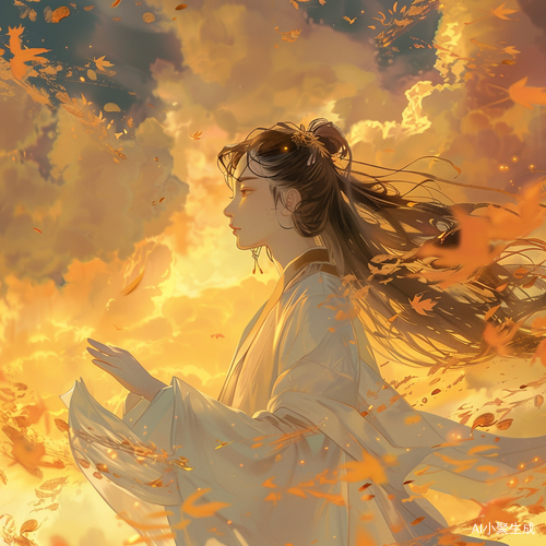 闪耀秋日：神秘女孩在古中国海报上的背景