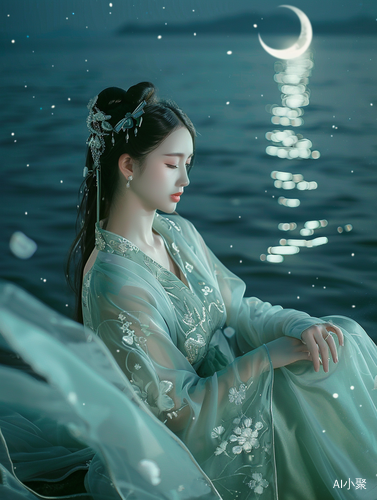 Chinese Beauty in Hanfu: A Dreamy Moonlit Scene