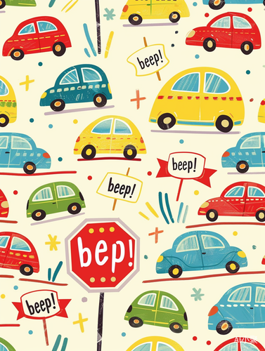 Vibrant and Cute Cartoon Cars on Creamy Background