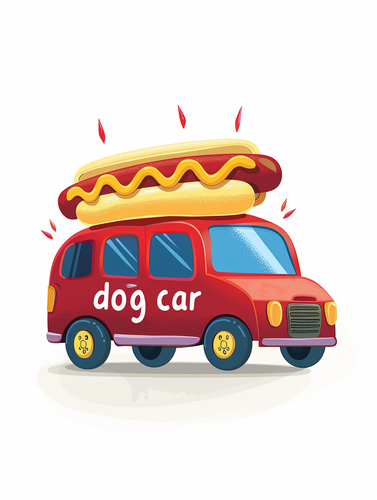 Colorful Hot Dog Car Cartoon Illustration