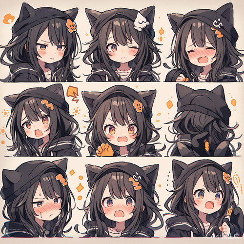 黑发小女孩戴猫猫发卡