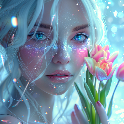 梦幻般的全息彩虹色美丽郁金香插图