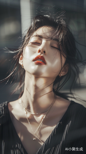 迷人的美少女，完美五官，光影闪耀
