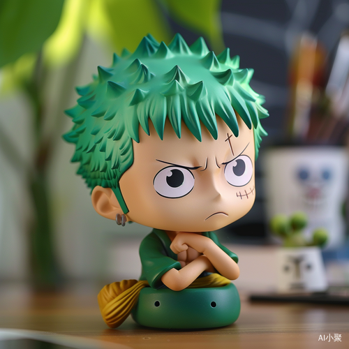 Chibi Zoro Sitting at Office Desk, Adorably Engaged