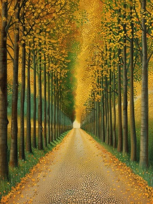 Healing Autumn Path with Poplar Trees and Colorful Details