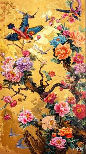 Colorful Chinese Style Painting: Meticulous Birds and Flowers