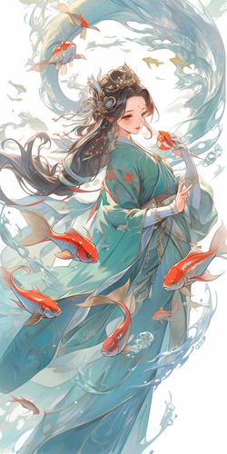 古风长发女子的精致细节和高清晰度