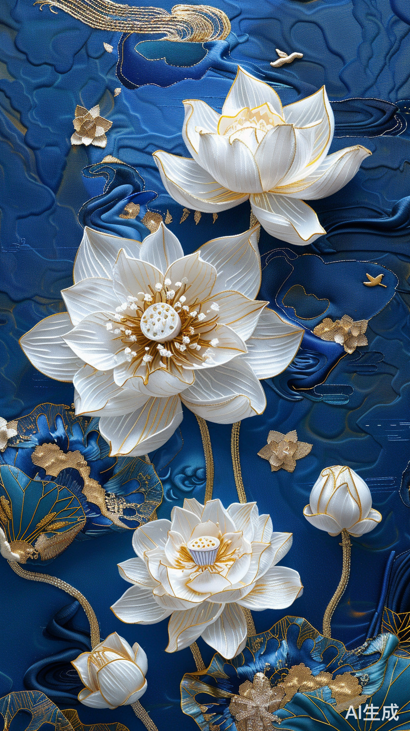 蓝底锦绣金莲 苏绣工艺传承之美