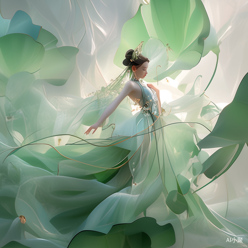 Surreal Cyan-Green 16K Dream Scene: Lotus Leaf and Delicate Face