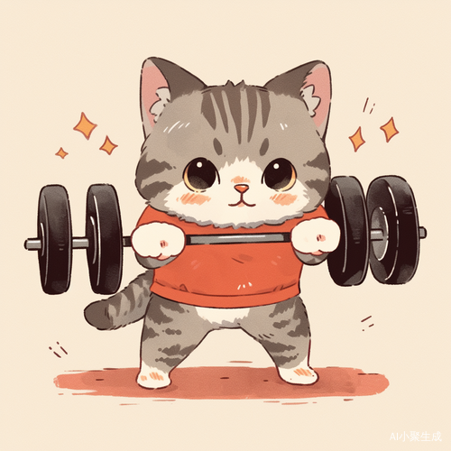 健身小猫举哑铃