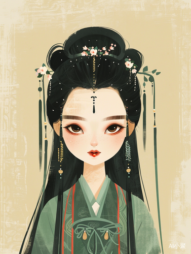 Minimalist Fashion Illustration of Tang Dynasty Girl