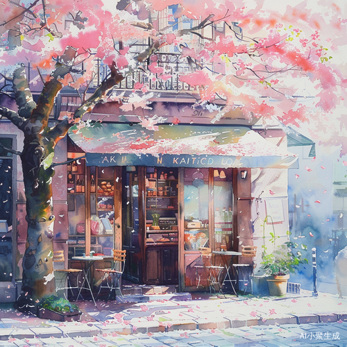 European-style Coffee Shop under Cherry Blossoms
