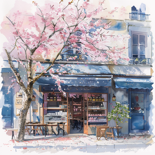 European-style Coffee Shop under Cherry Blossoms