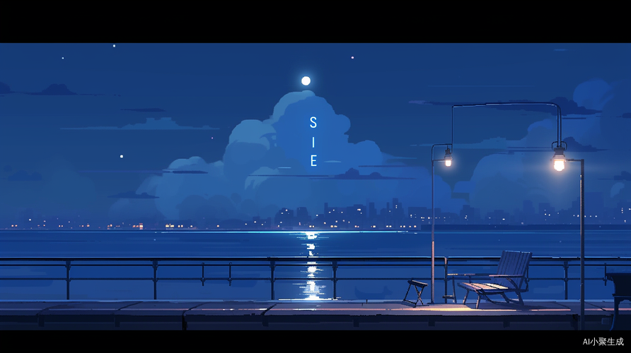 淡蓝色调下的海边夜晚情伤